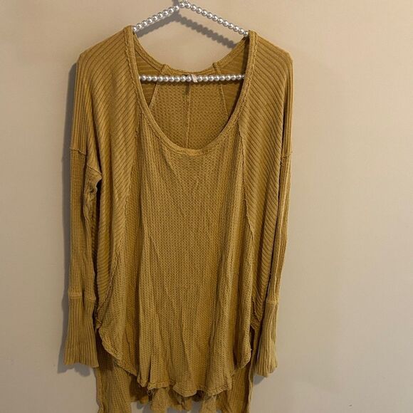 Free People Ventura Thermal Tunic Womens Medium Mustard Yellow Long Sleeve Boho - Picture 2 of 6